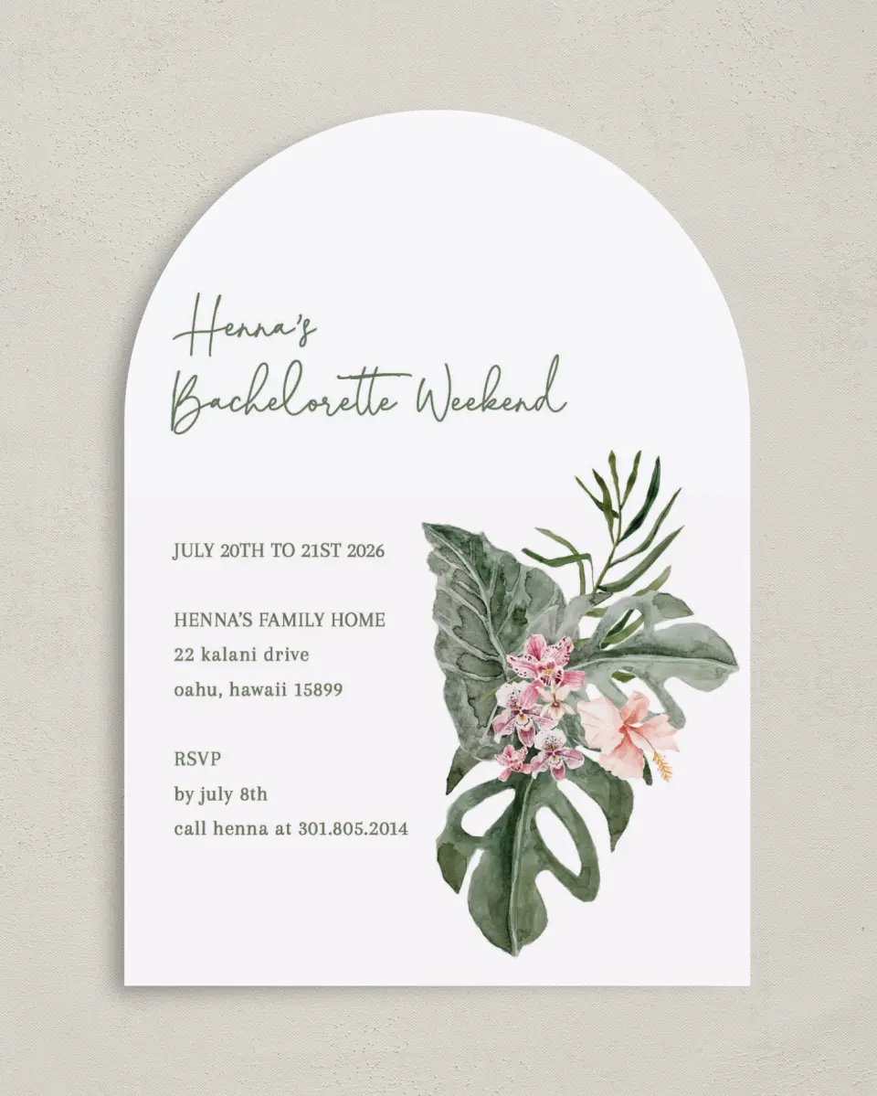 This is a 5" x 7" Rehearsal Dinner Invitation called Idyllic Island printed in full color on Premium Smooth paper