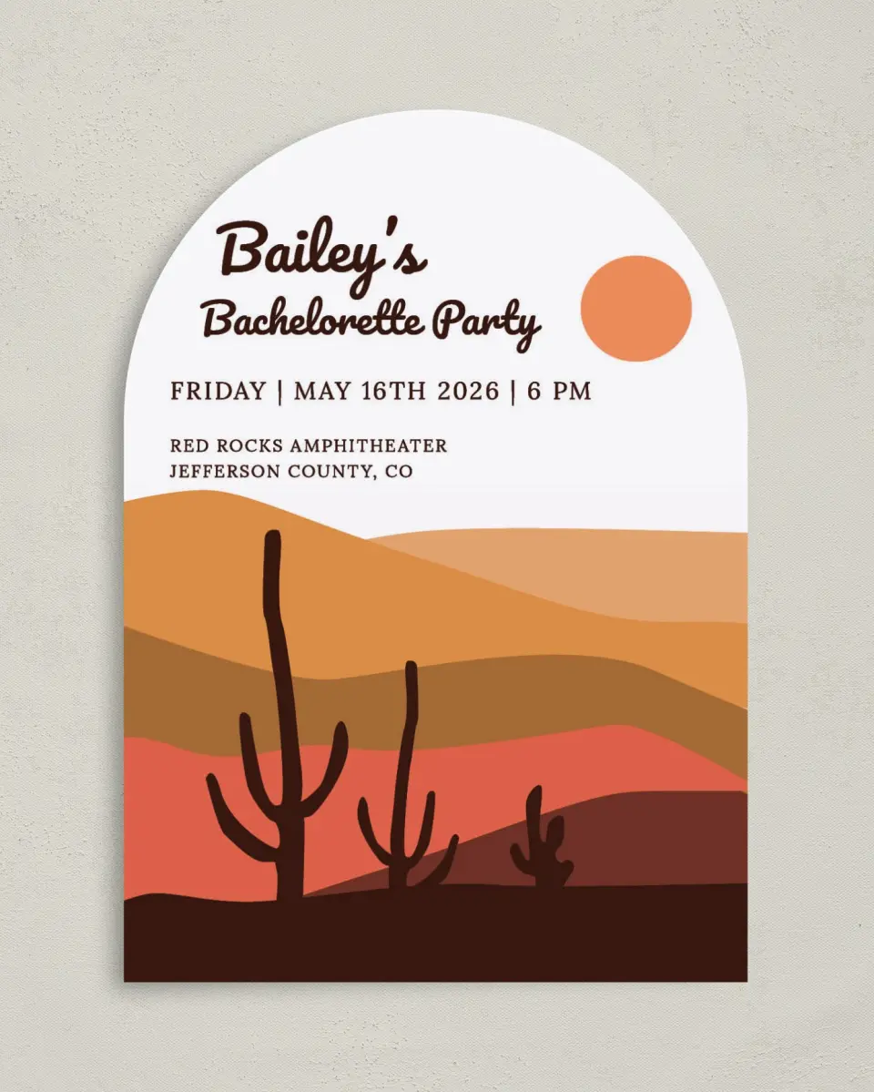 This is a 5" x 7" Bachelorette Party Invitation called Elevated Love printed in full color on Premium Smooth paper