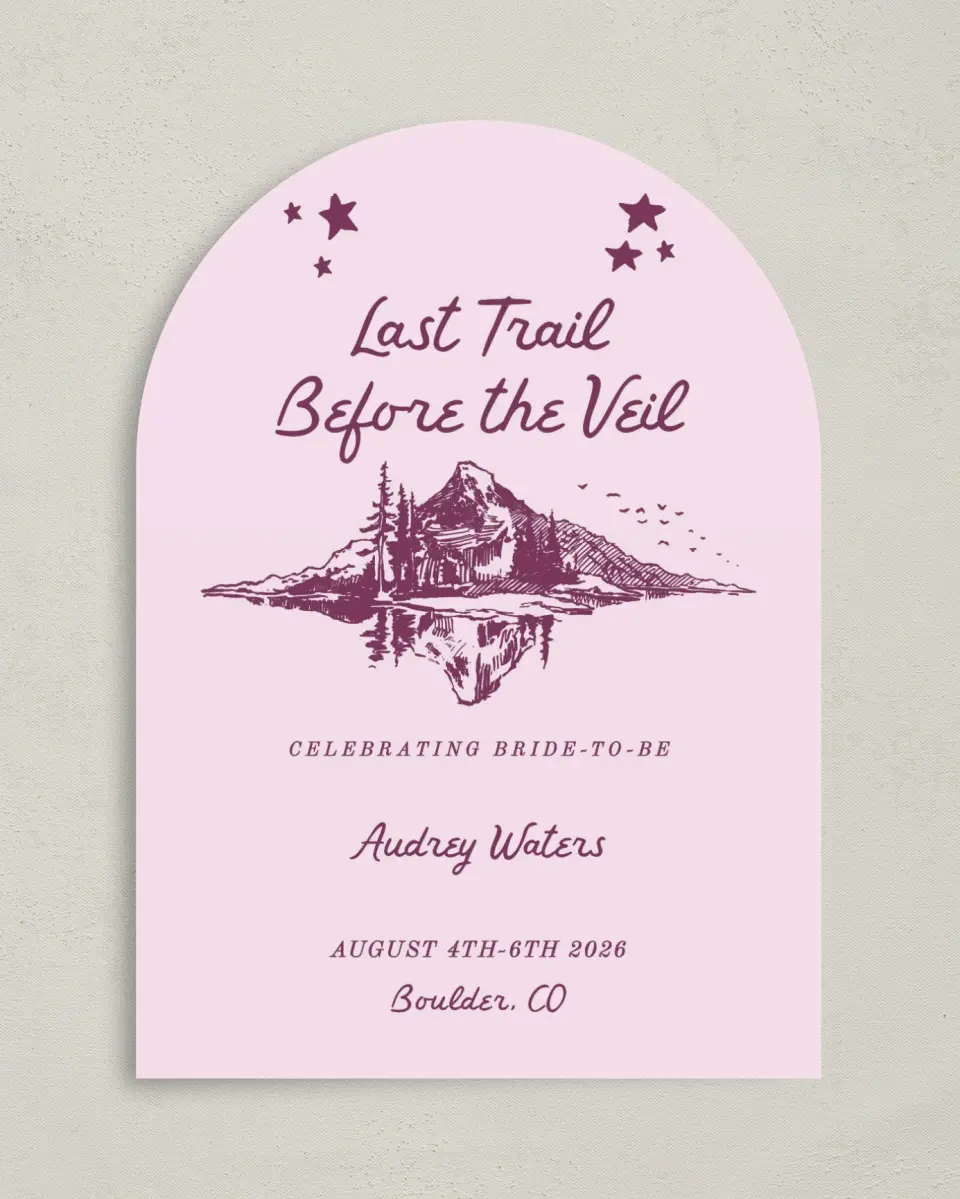 This is a 5" x 7" Bachelorette Party Invitation called Last Trail printed in full color on Premium Smooth paper