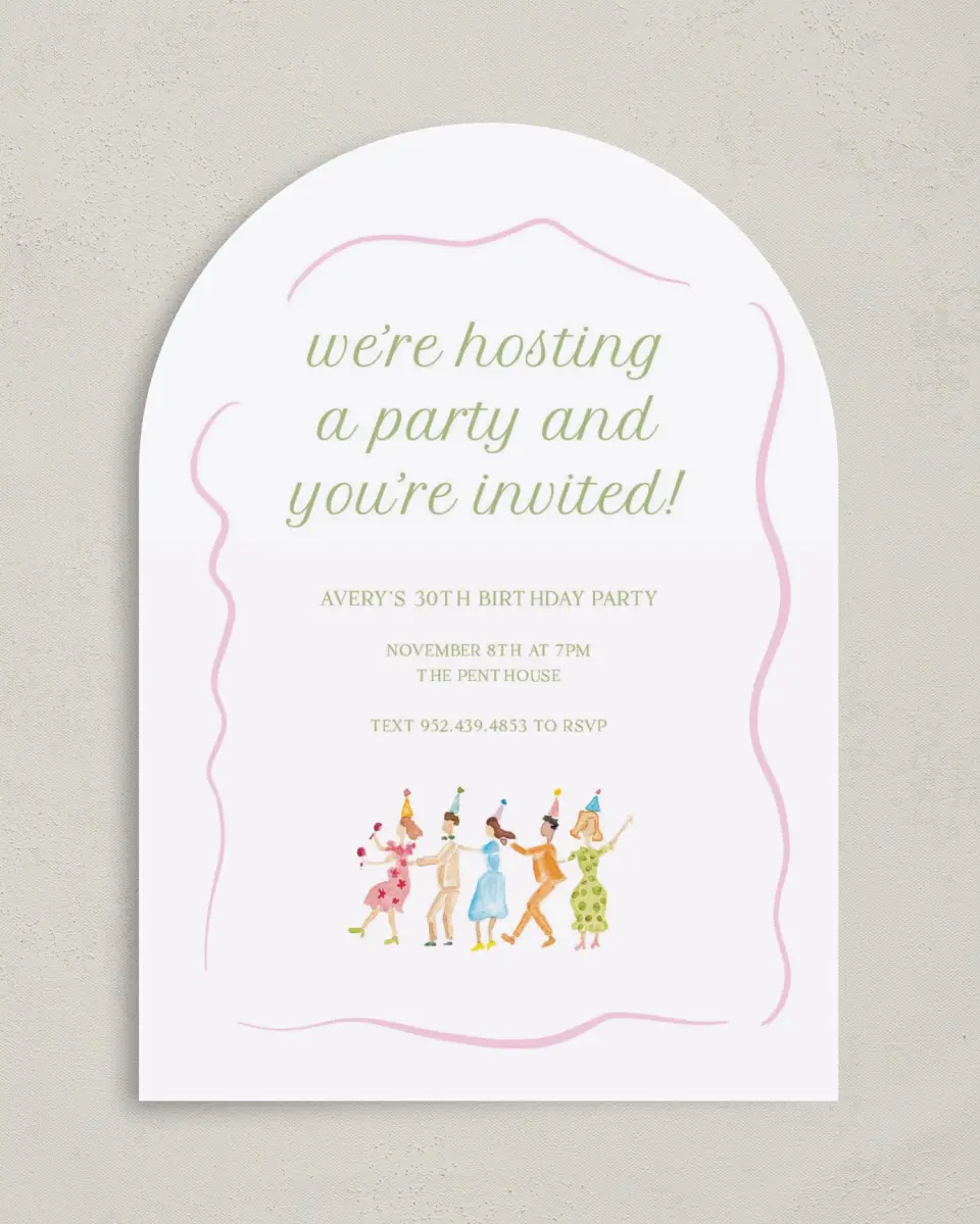 This is a 5" x 7" Birthday Party Invitation called Dance Party printed in full color on Premium Smooth paper