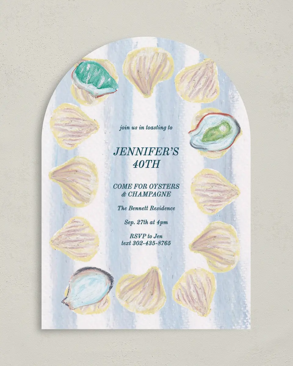 This is a 5" x 7" Birthday Party Invitation called Shucking Party printed in full color on Premium Smooth paper
