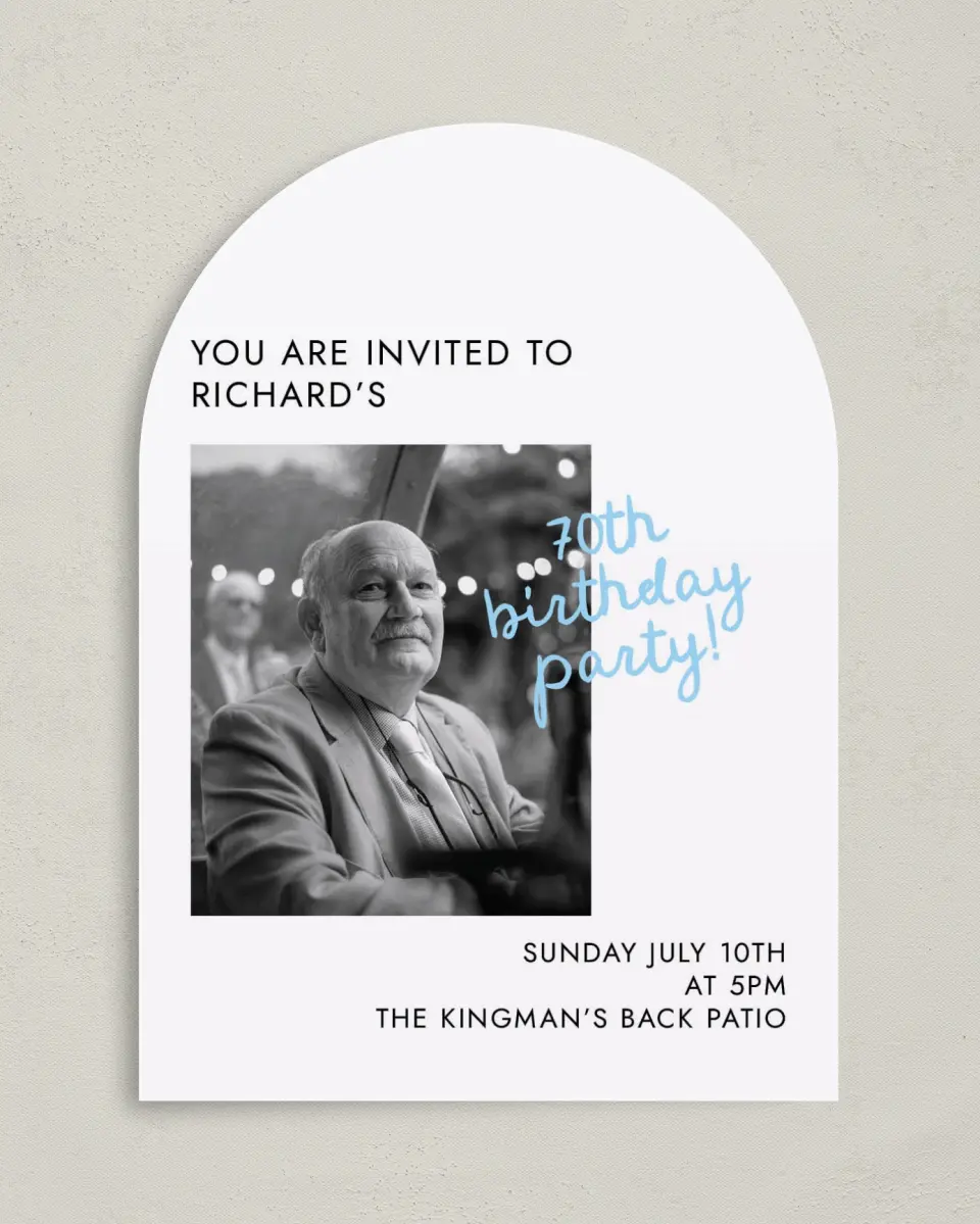 This is a 5" x 7" Birthday Party Invitation called Older and Wiser printed in full color on Premium Smooth paper