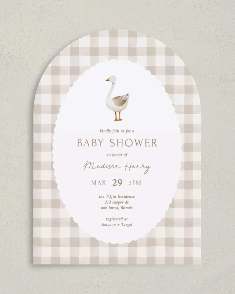 This is a 5" x 7" Baby Shower Invitation called Mother Goose printed in full color on Premium Smooth paper
