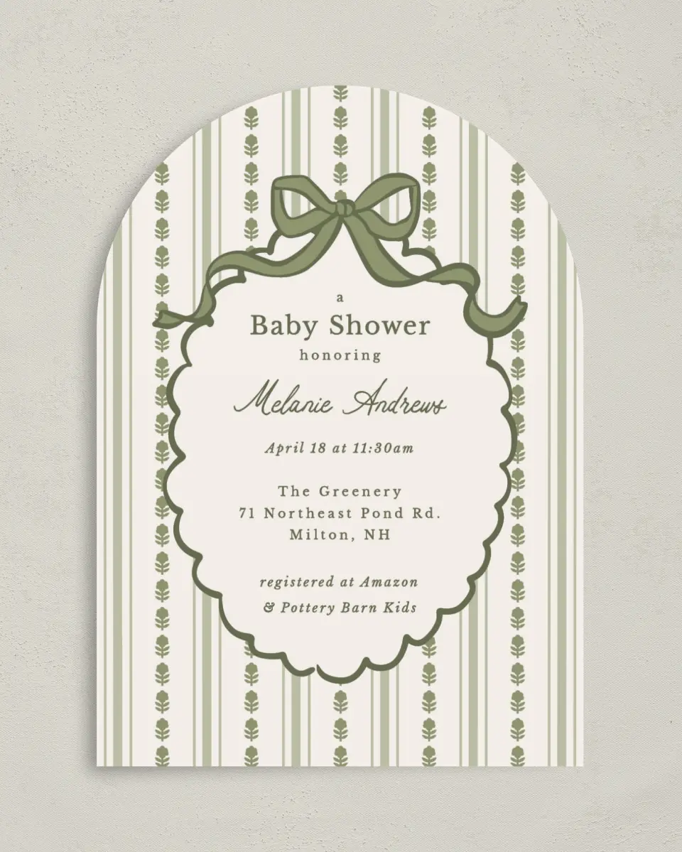 This is a 5" x 7" Baby Shower Invitation called Coquette Darling printed in full color on Premium Smooth paper