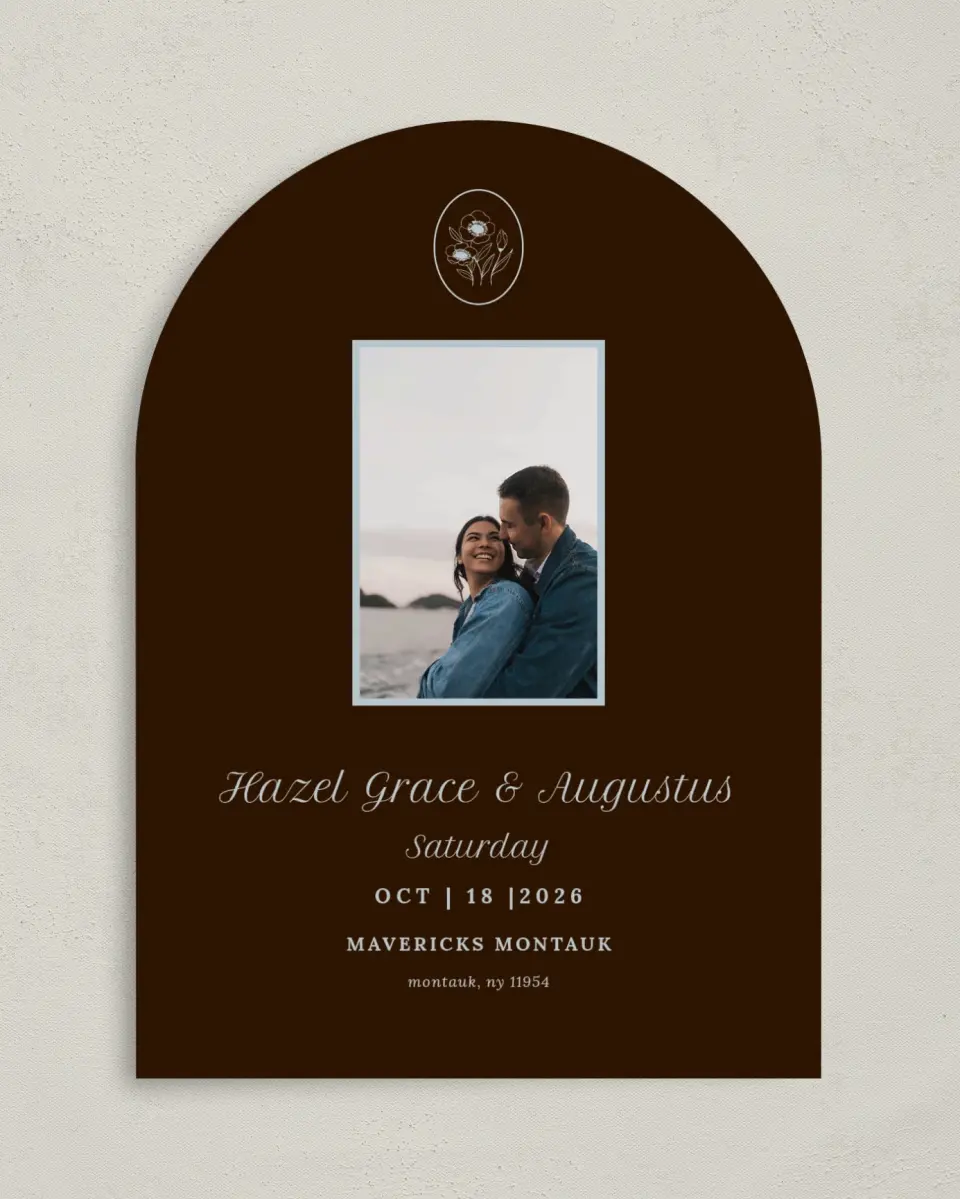 This is a 5" x 7" Arch Save the Date called Montauk printed in full color on Premium Smooth paper