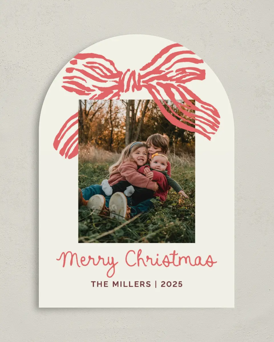 This is a 5" x 7" Christmas Card called Bold Bow printed in full color on Premium Smooth paper