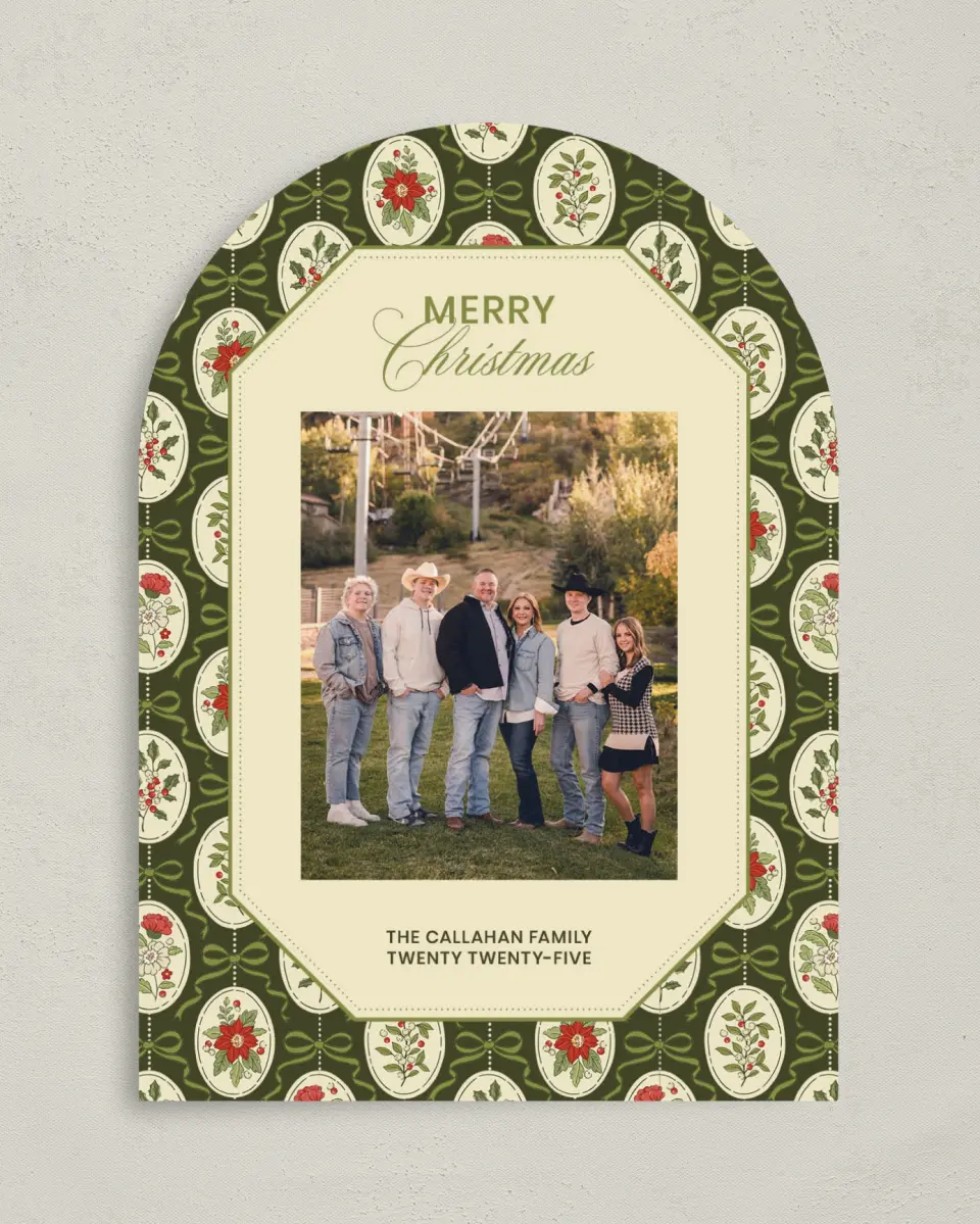 This is a 5" x 7" Christmas Card called Yuletide Tapestry printed in full color on Premium Smooth paper