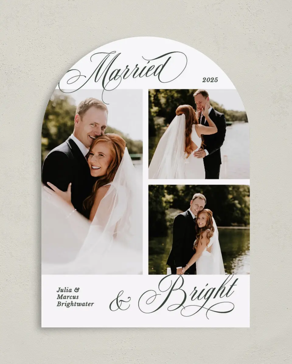 This is a 5" x 7" Christmas Card called Married and Bright printed in full color on Premium Smooth paper