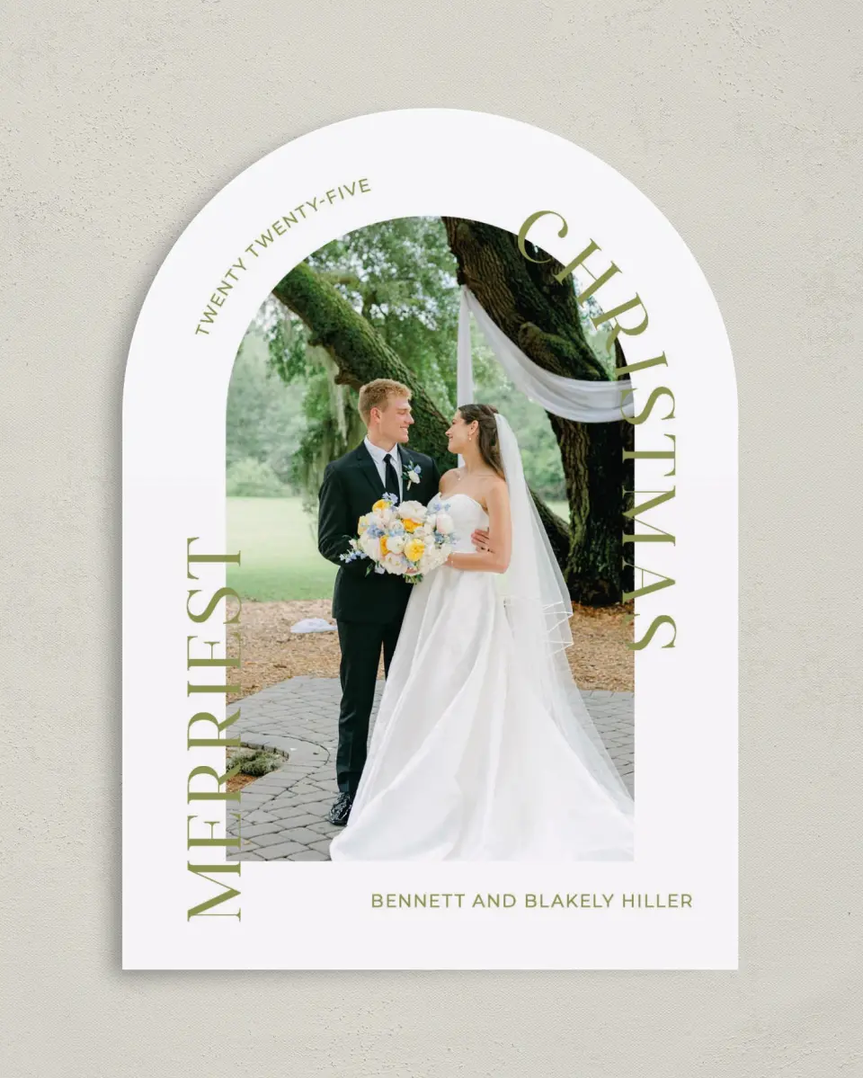 This is a 5" x 7" Christmas Card called Our Merriest Christmas printed in full color on Premium Smooth paper