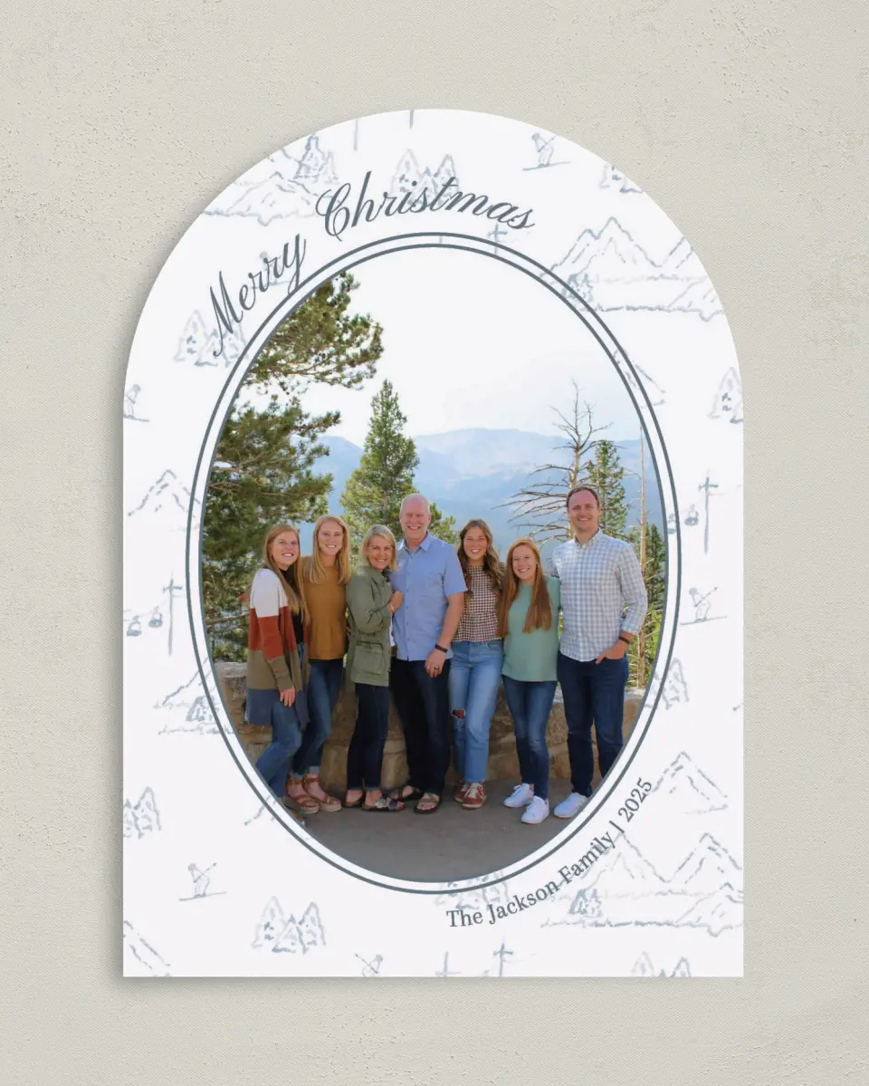 This is a 5" x 7" Christmas Card called Mountain Merriment printed in full color on Premium Smooth paper