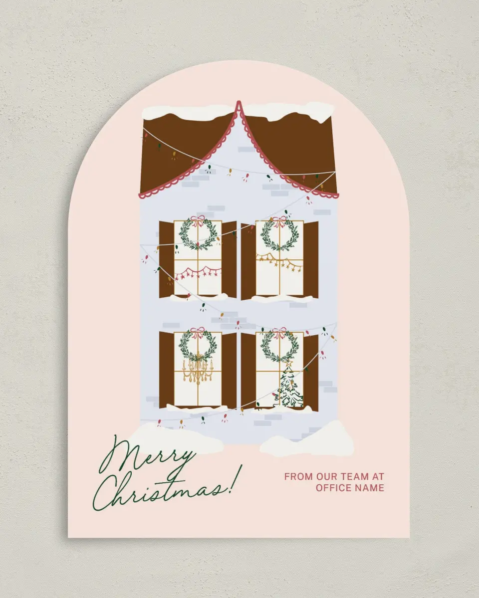 This is a 5" x 7" Christmas Card called Holiday Home printed in full color on Premium Smooth paper