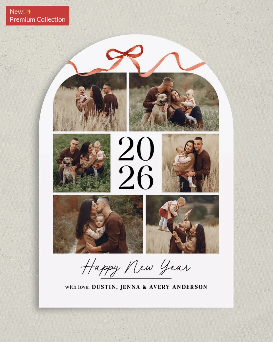 This is a 5" x 7" Christmas Card called Topped With a Bow printed in full color with Gold foil on Premium Smooth paper
