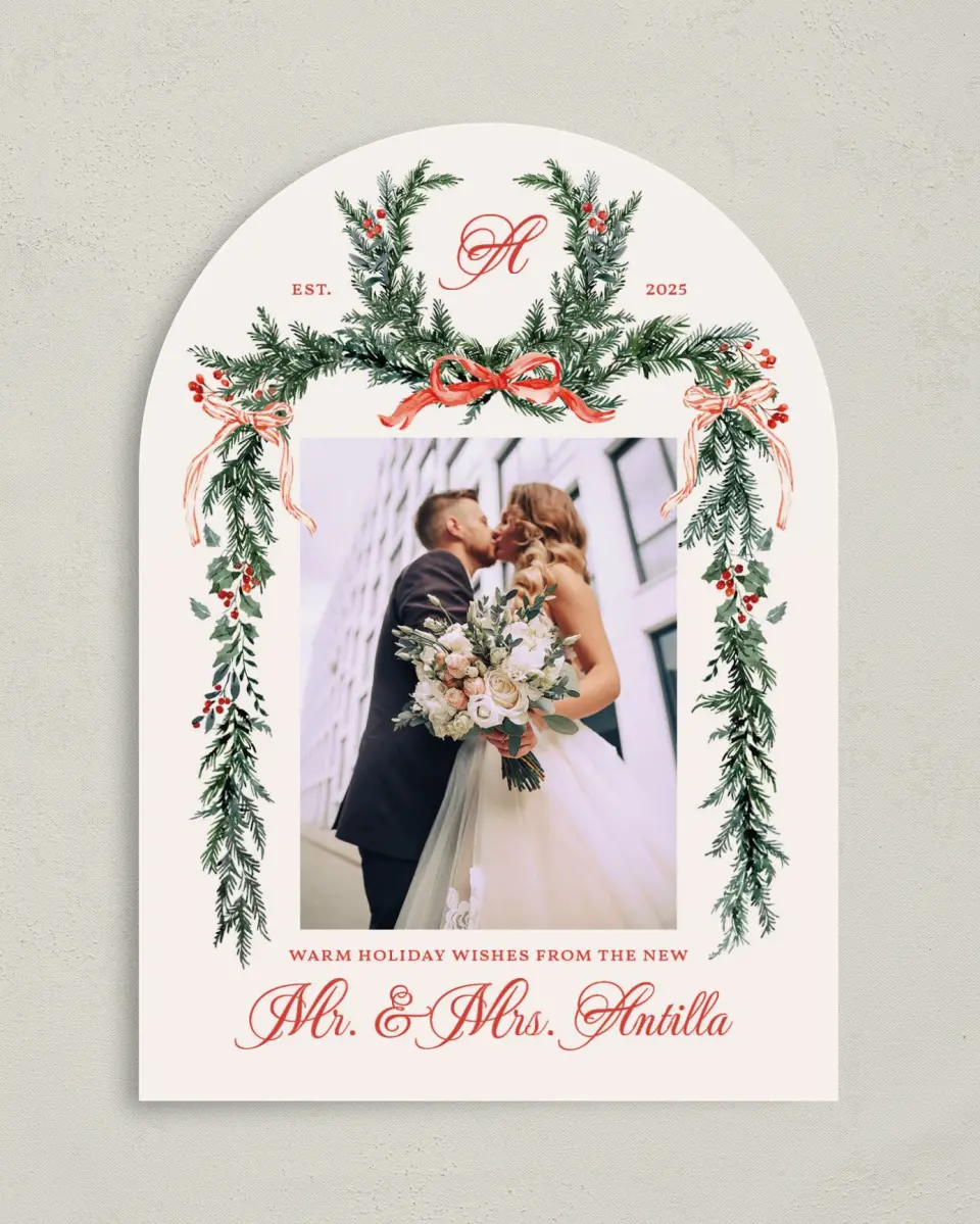 This is a 5" x 7" Christmas Card called New Mr. & Mrs. printed in full color on Premium Smooth paper