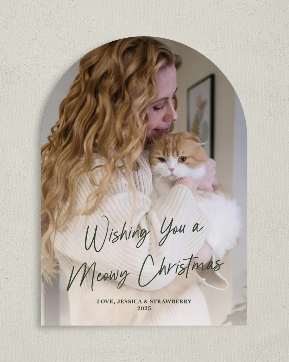 This is a 5" x 7" Christmas Card called Meowy and Bright printed in full color on Premium Smooth paper