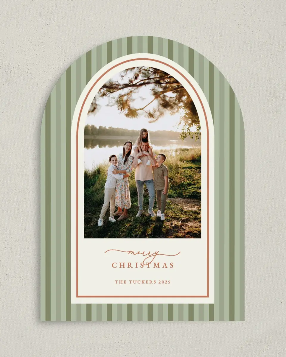 This is a 5" x 7" Christmas Card called Merry Stripes printed in full color on Premium Smooth paper