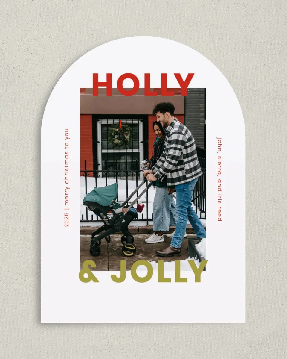 This is a 5" x 7" Christmas Card called Jolly Joy printed in full color on Premium Smooth paper