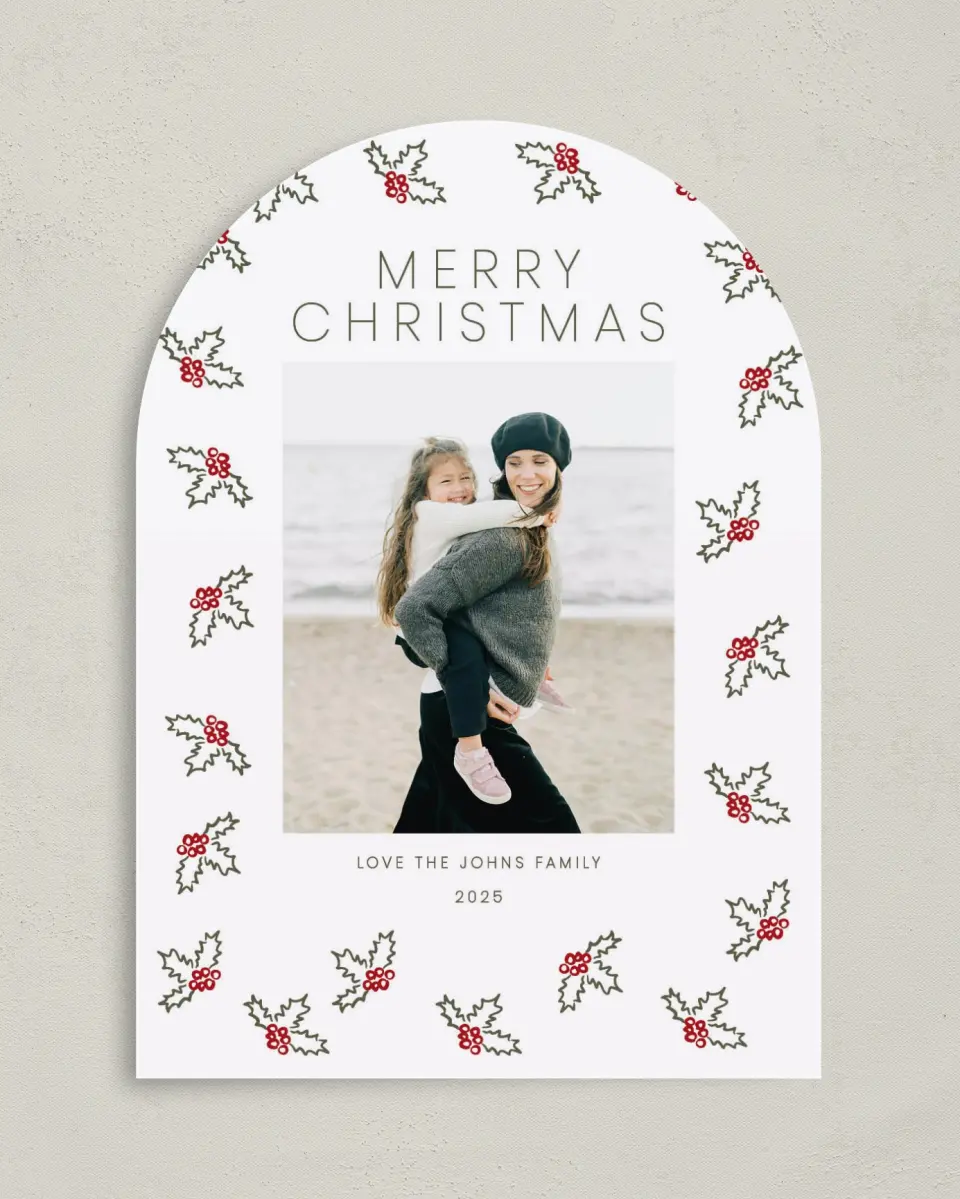 This is a 5" x 7" Christmas Card called Ivy Hug printed in full color on Premium Smooth paper