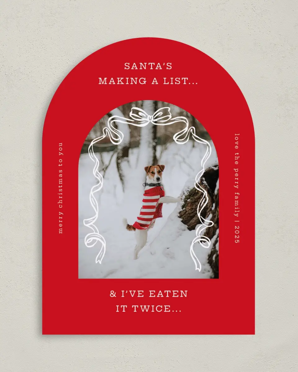 This is a 5" x 7" Christmas Card called Santa's List printed in full color on Premium Smooth paper