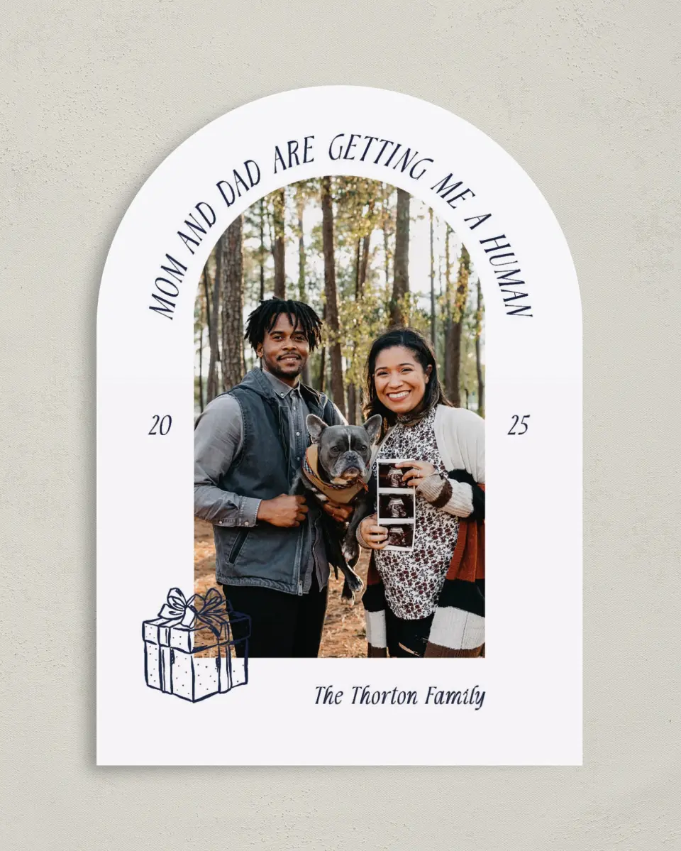 This is a 5" x 7" Christmas Card called New Addition printed in full color on Premium Smooth paper