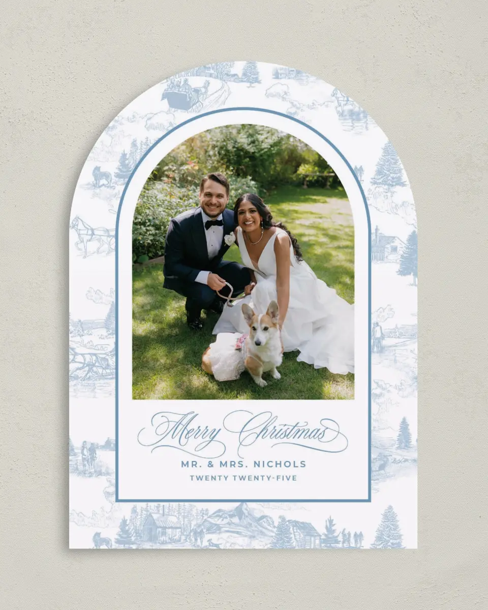 This is a 5" x 7" Christmas Card called Winter Toile printed in full color on Premium Smooth paper