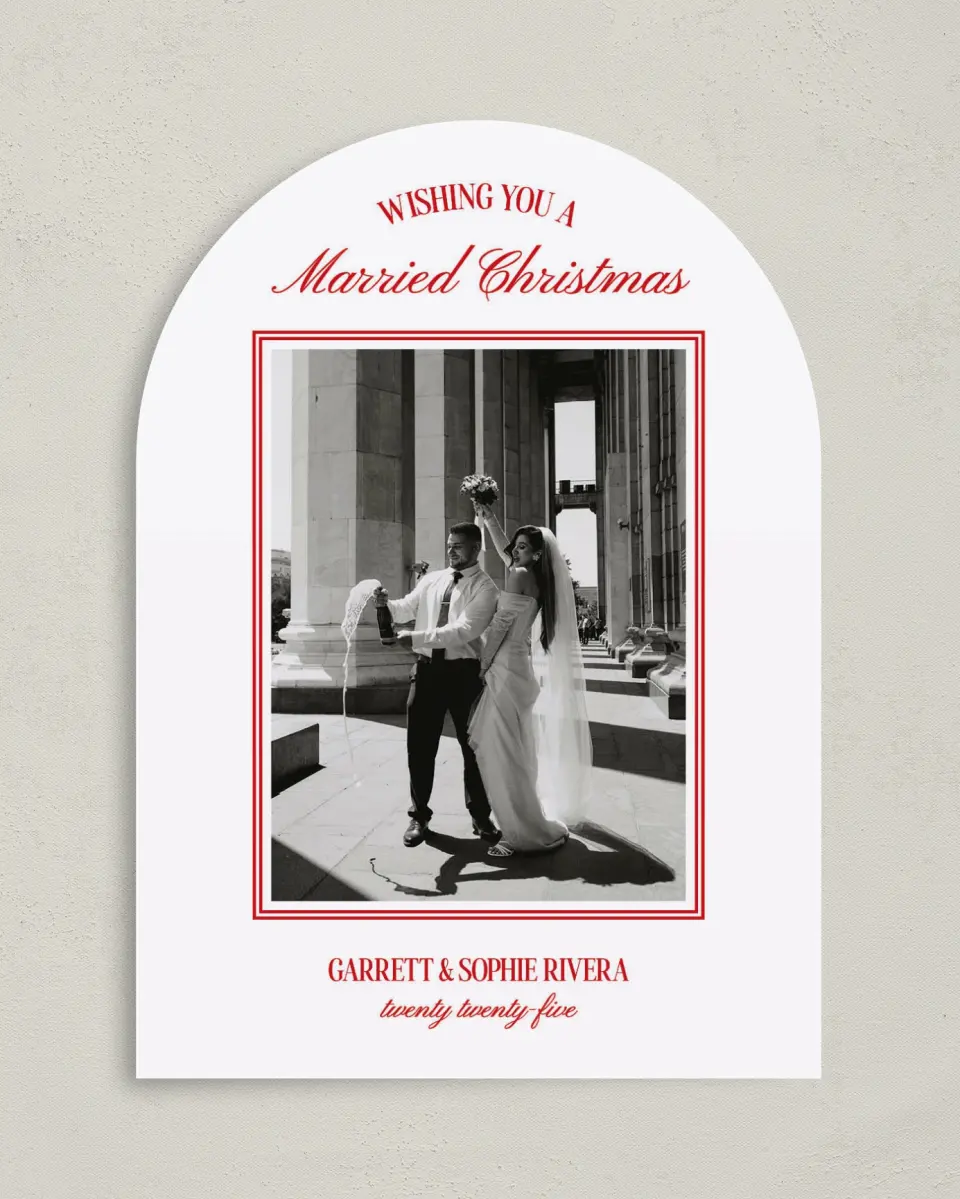 This is a 5" x 7" Christmas Card called Regal Cheer printed in full color on Premium Smooth paper