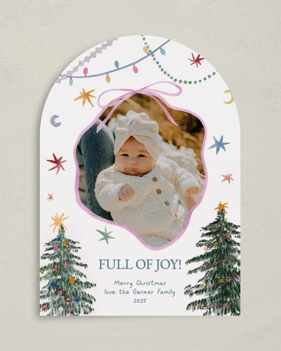 This is a 5" x 7" Christmas Card called Joy Filled Christmas printed in full color on Premium Smooth paper