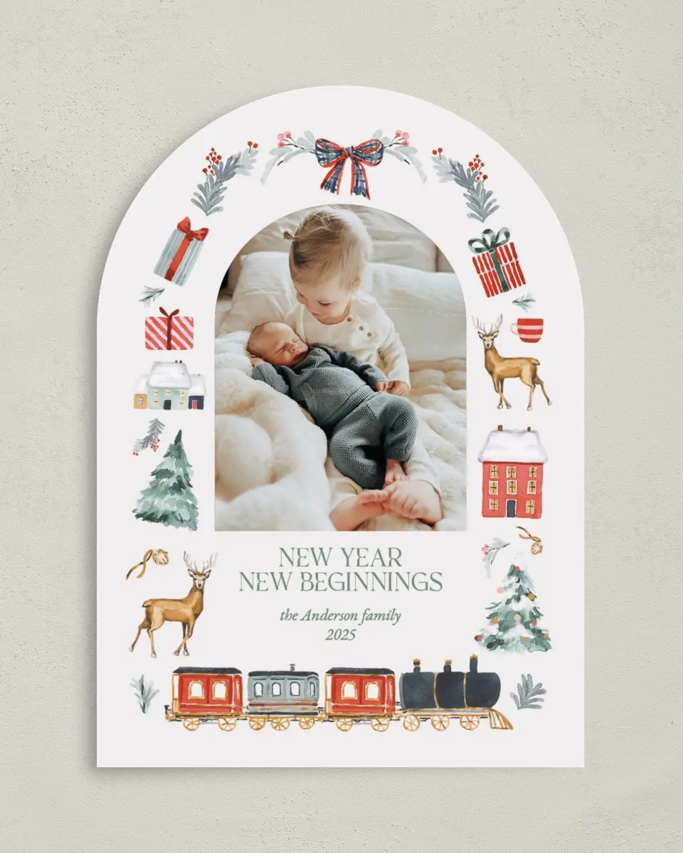 This is a 5" x 7" Christmas Card called Vintage Train printed in full color on Premium Smooth paper