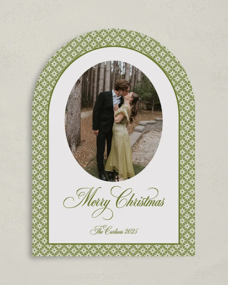This is a 5" x 7" Christmas Card called Holly & Pine printed in full color on Premium Smooth paper