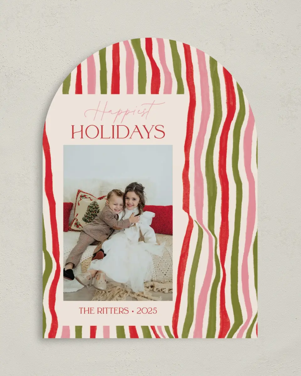 This is a 5" x 7" Christmas Card called Candy Stripes printed in full color on Premium Smooth paper