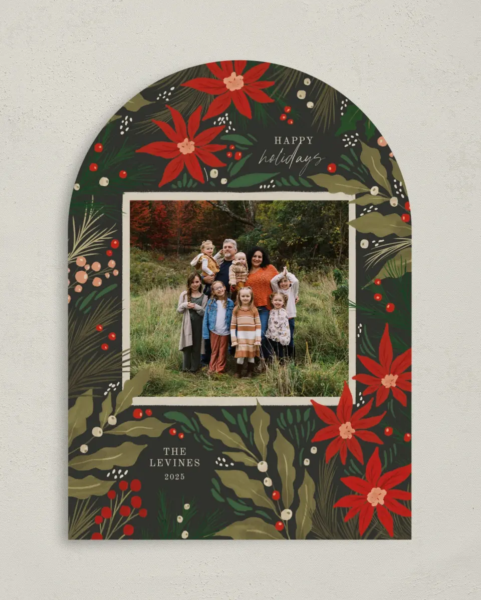 This is a 5" x 7" Christmas Card called Pretty Poinsettia printed in full color on Premium Smooth paper