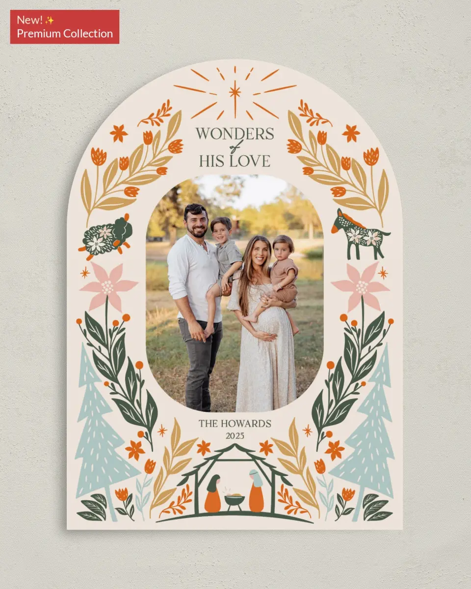 This is a 5" x 7" Christmas Card called Profound Wonders printed in full color with Gold foil on Premium Smooth paper