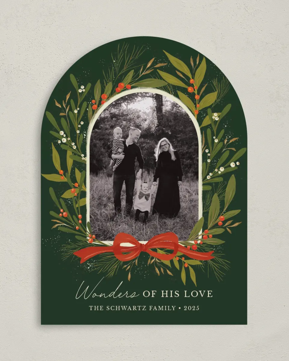 This is a 5" x 7" Christmas Card called Winterberry Wishes printed in full color on Premium Smooth paper
