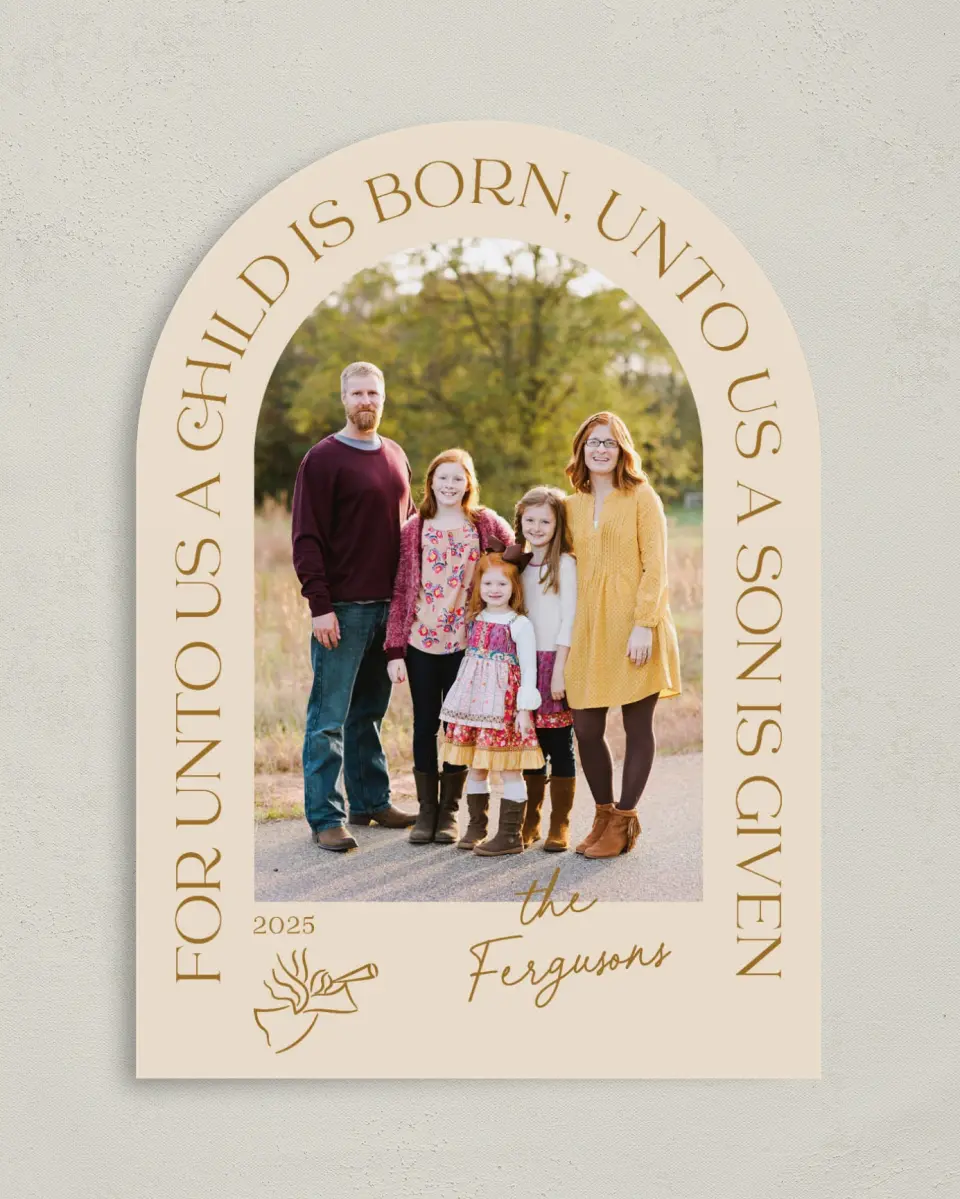 This is a 5" x 7" Christmas Card called Triumphant News printed in full color on Premium Smooth paper