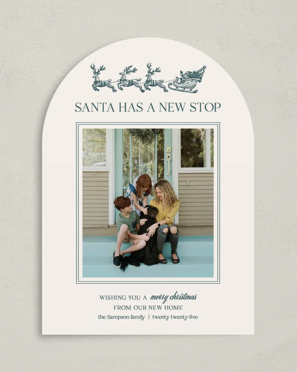 This is a 5" x 7" Christmas Card called Santa's New Stop printed in full color on Premium Smooth paper