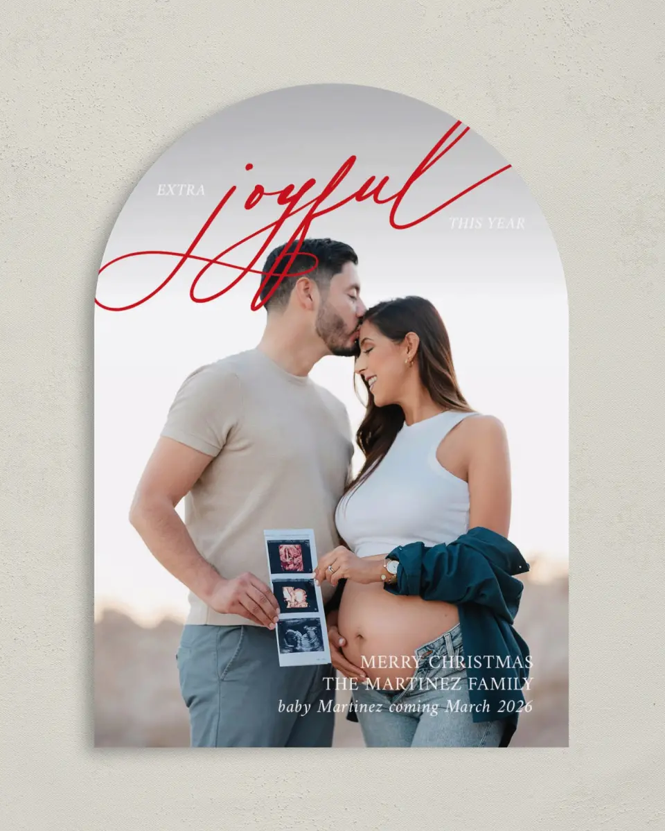 This is a 5" x 7" Christmas Card called Extra Joyful printed in full color on Premium Smooth paper