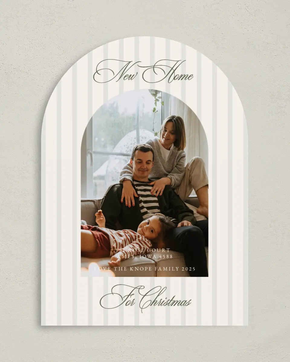 This is a 5" x 7" Christmas Card called New Abode printed in full color on Premium Smooth paper