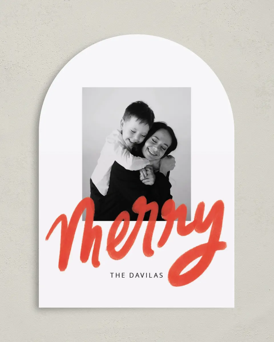 This is a 5" x 7" Christmas Card called So Merry printed in full color with Gold foil on Premium Smooth paper