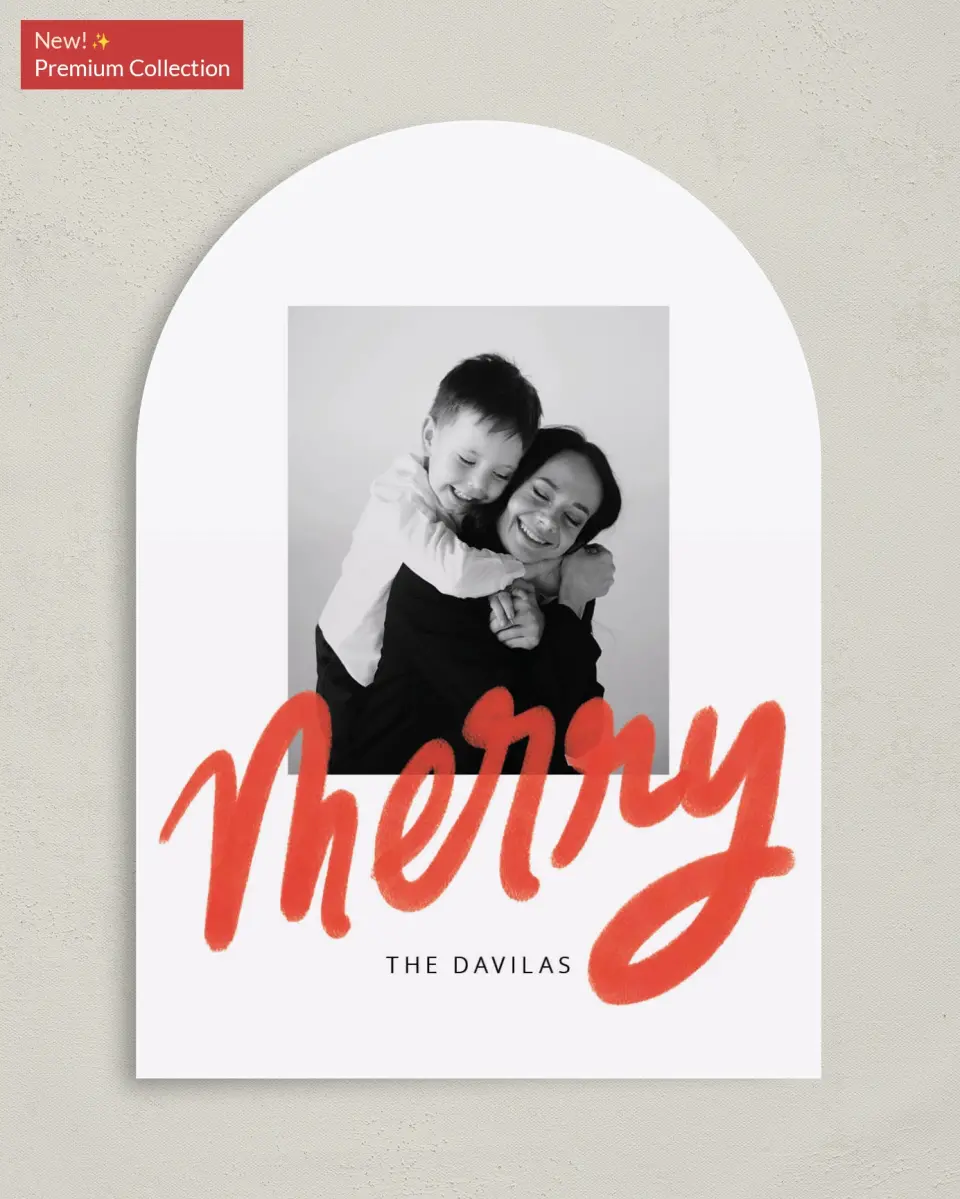 This is a 5" x 7" Christmas Card called So Merry printed in full color with Gold foil on Premium Smooth paper