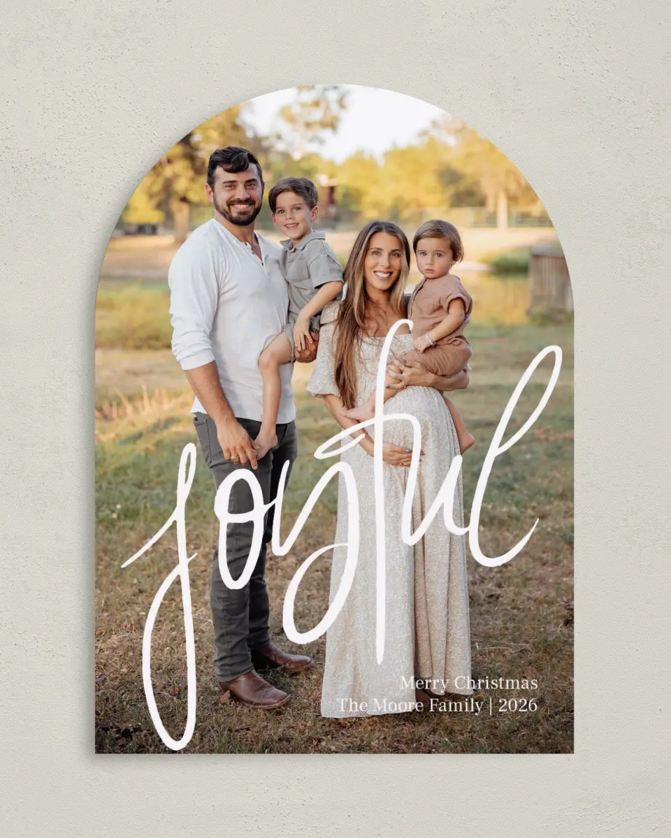 This is a 5" x 7" Christmas Card called Just Joyful printed in full color with Gold foil on Premium Smooth paper