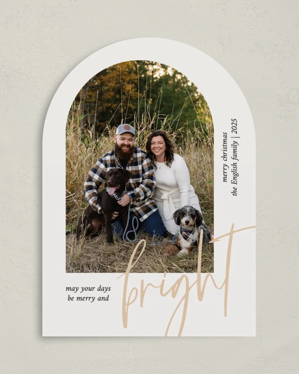 This is a 5" x 7" Christmas Card called Merriest and Bright printed in full color on Premium Smooth paper