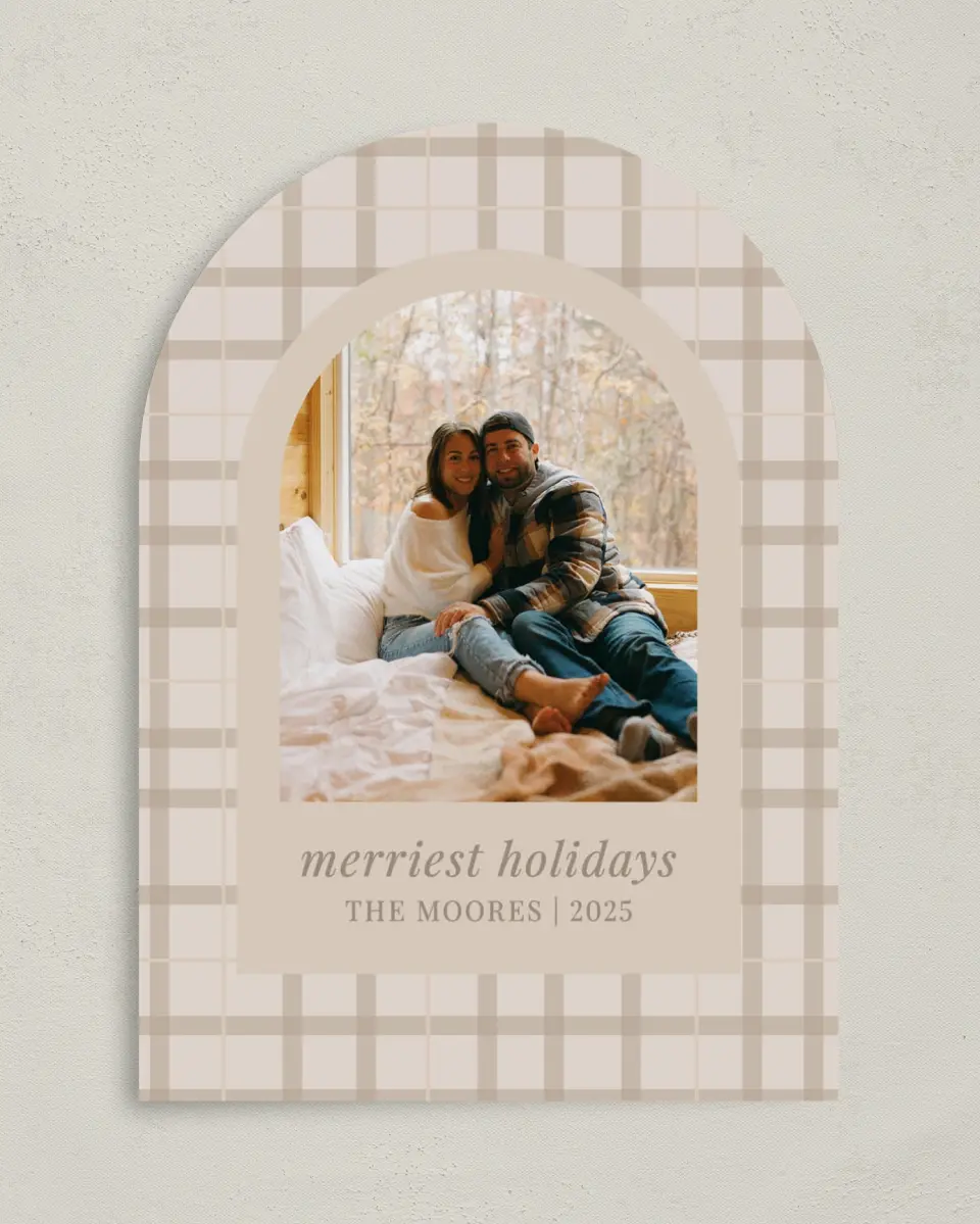 This is a 5" x 7" Christmas Card called Pretty in Plaid printed in full color on Premium Smooth paper