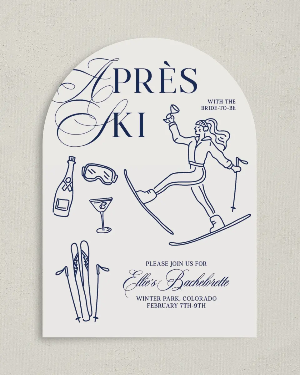 This is a 5" x 7" Bachelorette Party Invitation called Aprés Ski printed in full color on Premium Smooth paper