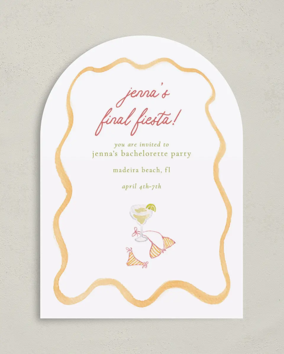 This is a 5" x 7" Bachelorette Party Invitation called Bride's Last Fiesta printed in full color on Premium Smooth paper