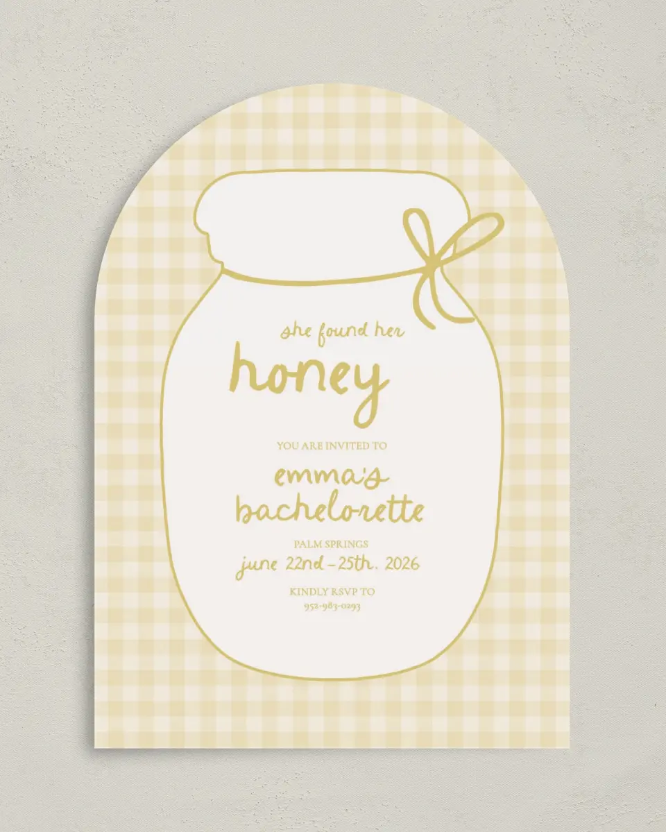 This is a 5" x 7" Bachelorette Party Invitation called She Found her Honey printed in full color on Premium Smooth paper