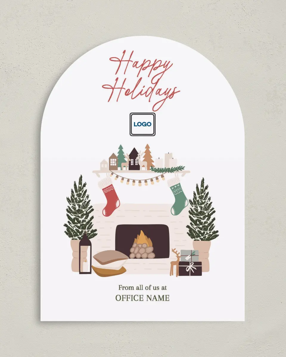 This is a 5" x 7" Christmas Card called Merry Mantlepiece printed in full color on Premium Smooth paper