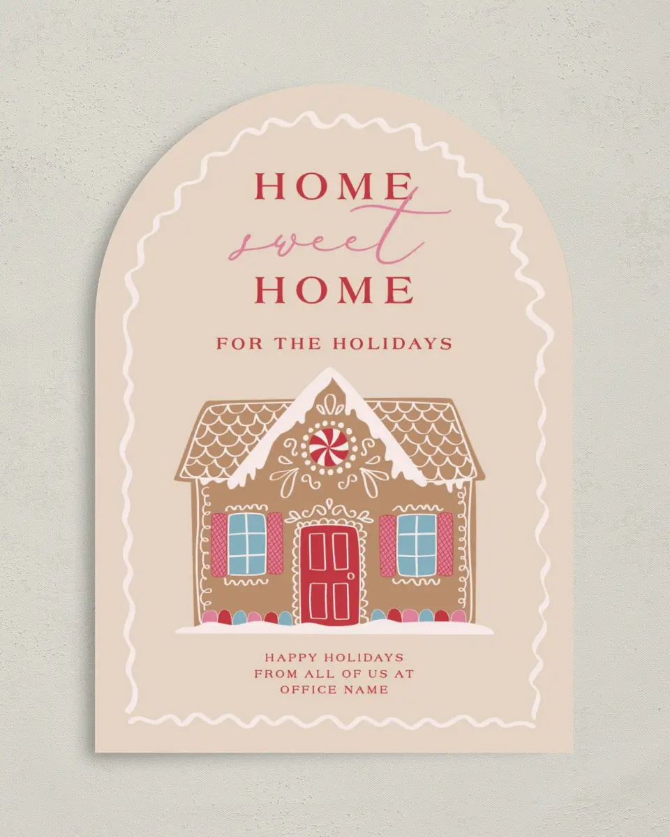 This is a 5" x 7" Christmas Card called Home Sweet Gingerhome printed in full color on Premium Smooth paper