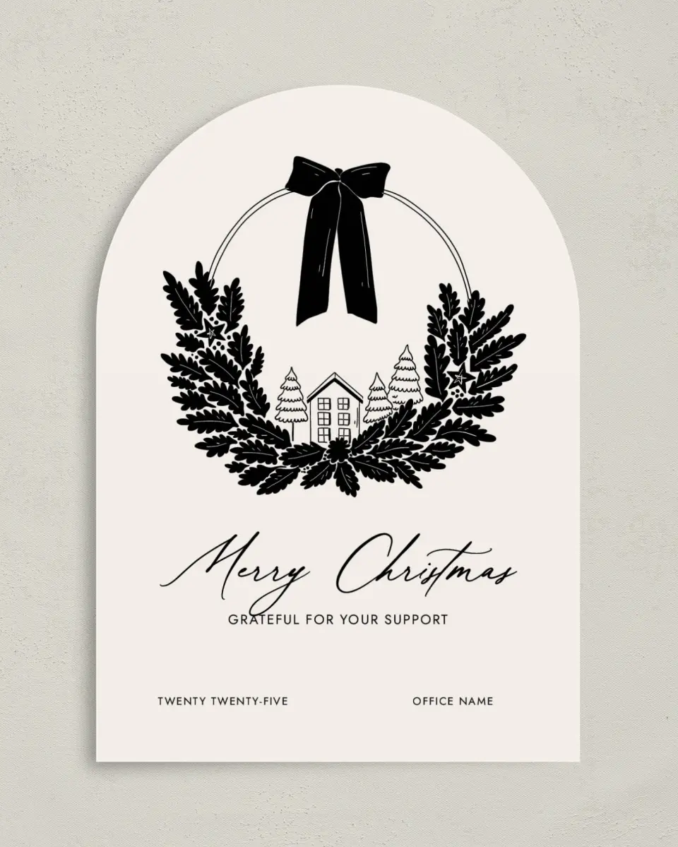 This is a 5" x 7" Christmas Card called Cozy Wreath printed in full color on Premium Smooth paper