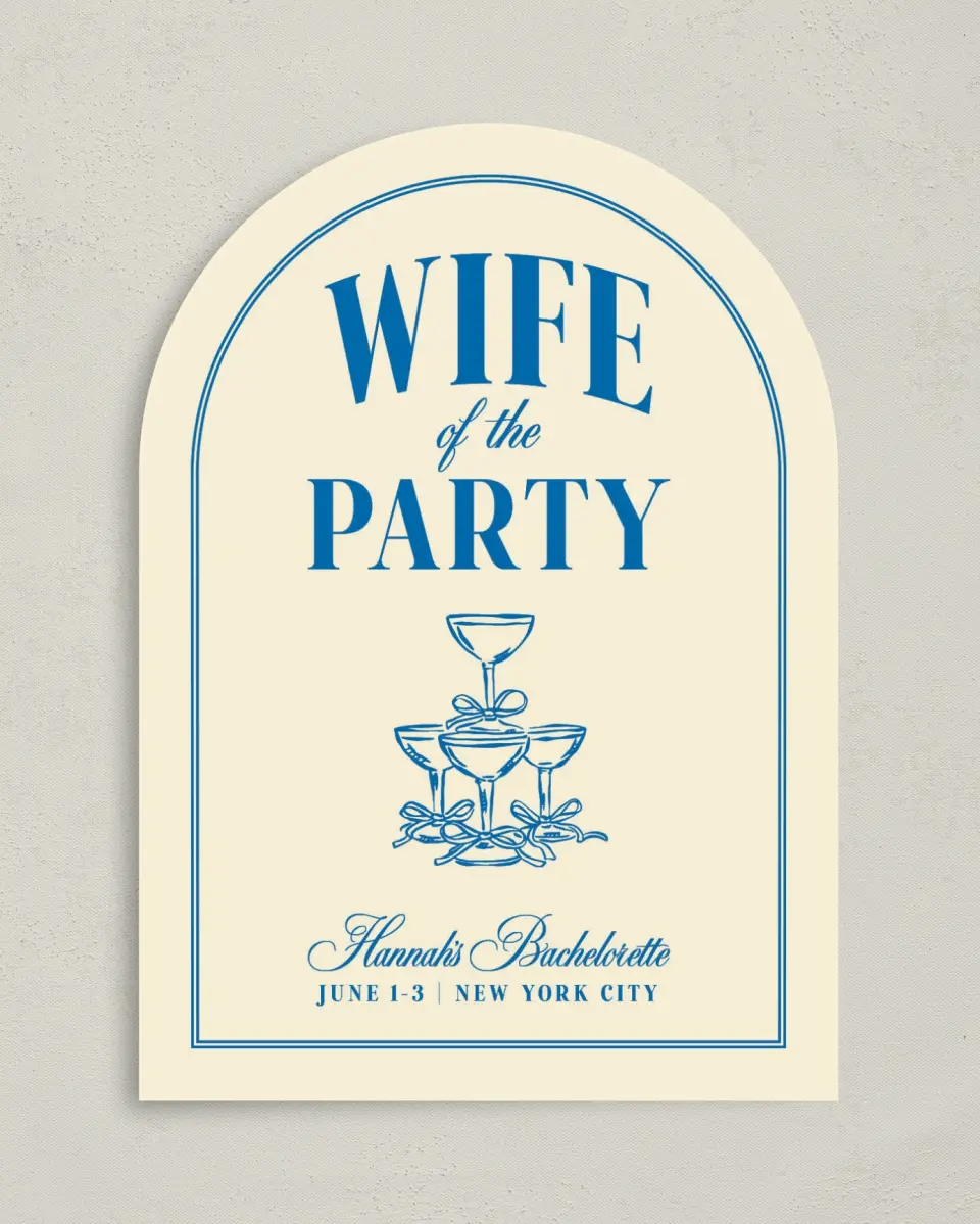 This is a 5" x 7" Bachelorette Party Invitation called Wife of the Party printed in full color on Premium Smooth paper