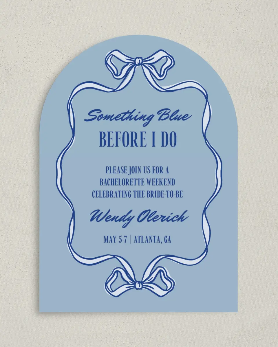This is a 5" x 7" Bachelorette Party Invitation called Something Blue Before I Do printed in full color on Premium Smooth paper