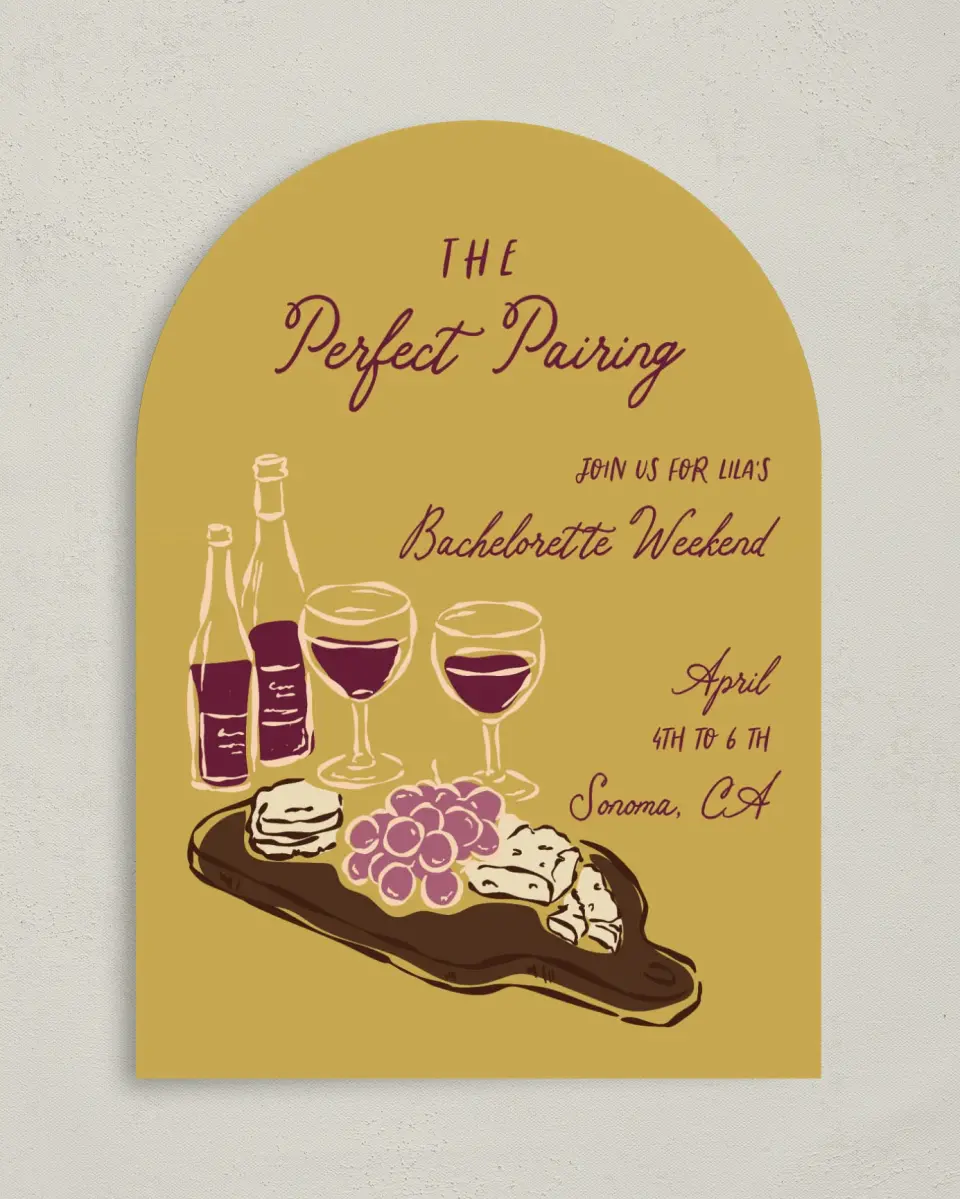 This is a 5" x 7" Bachelorette Party Invitation called The Perfect Pairing printed in full color on Premium Smooth paper